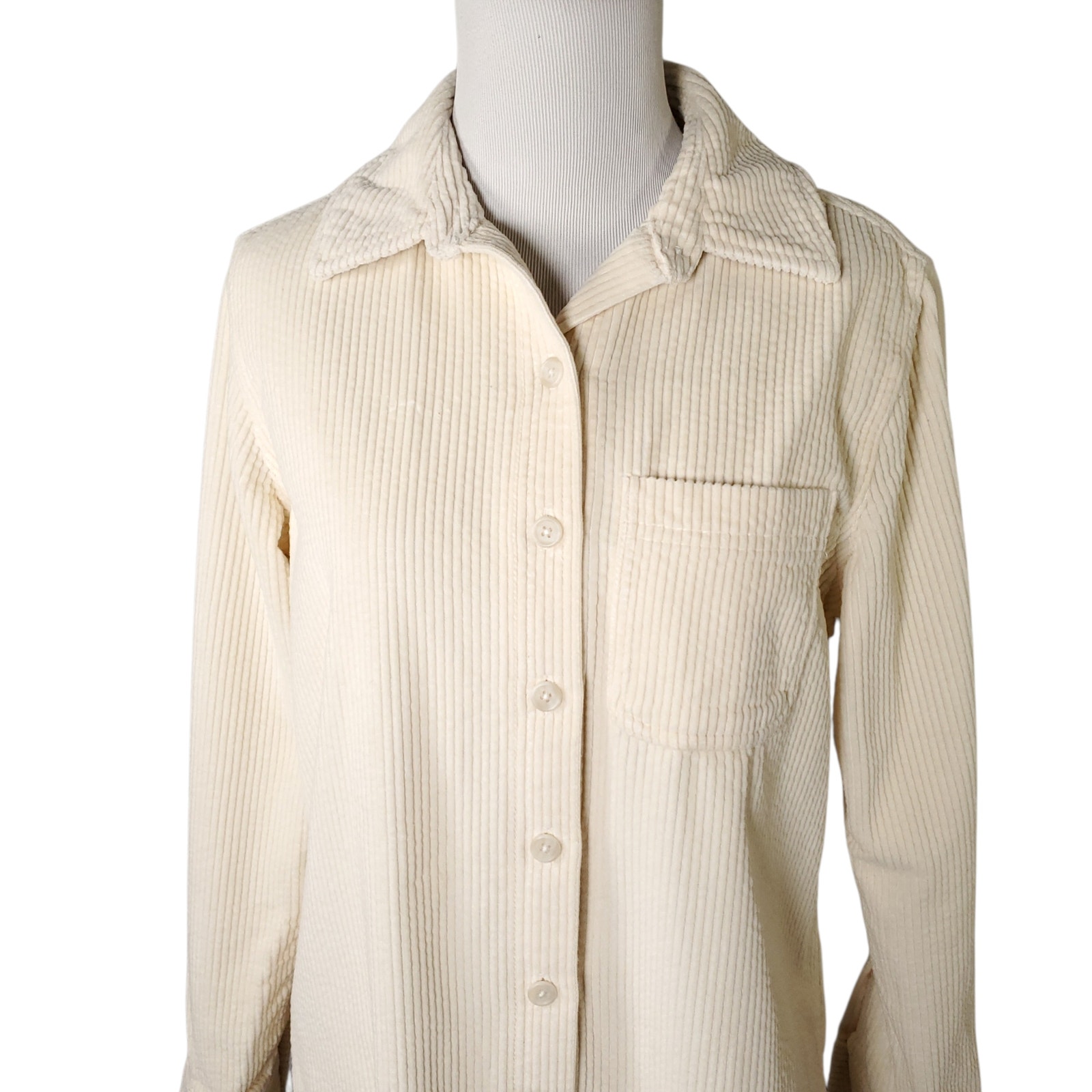 Ll Bean Cream Corduroy Shirt Wide Wale Long Sleeve Button Down Top Petite Sz Xsp — image 2 of 8